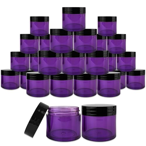 Beauticom 30g/30ml (1 fl. oz.) Double Wall Purple-Tinted Plastic Leak Proof Jars with Flat Top Lids for Creams  Lotions  Make Up  Powders  Glitters  and more. (Color: Black Lid  Pieces: 30)